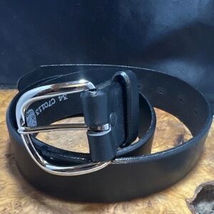 Classic Black Tony Lama Leather Unisex Belt with Silver Buckle